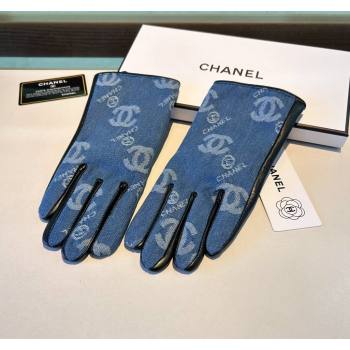 Chanel CC Denim and Leather Gloves Blue2 2024 1023 (A-241023128)