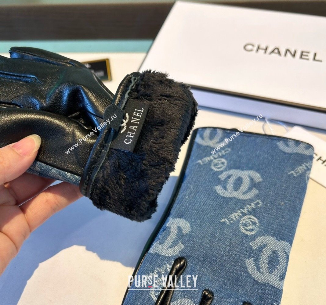 Chanel CC Denim and Leather Gloves Blue2 2024 1023 (A-241023128)