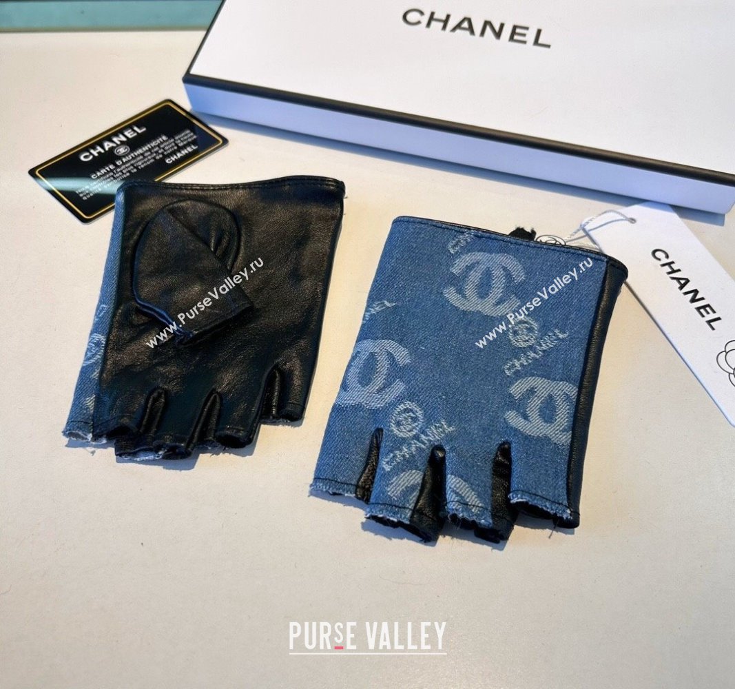 Chanel Denim and Leather Short Gloves Blue2 2024 1023 (A-241023129)