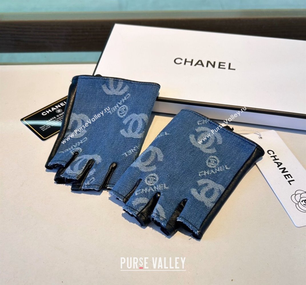 Chanel Denim and Leather Short Gloves Blue2 2024 1023 (A-241023129)