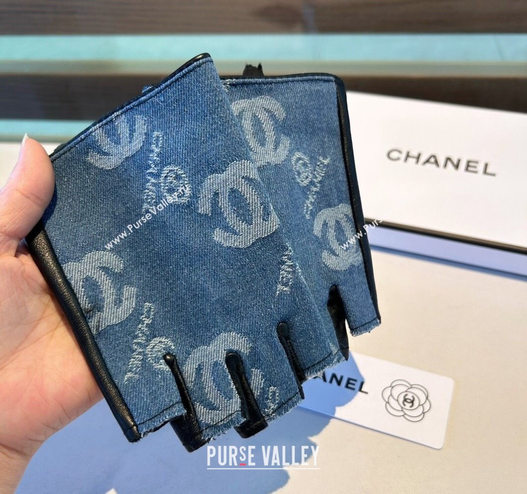 Chanel Denim and Leather Short Gloves Blue2 2024 1023 (A-241023129)