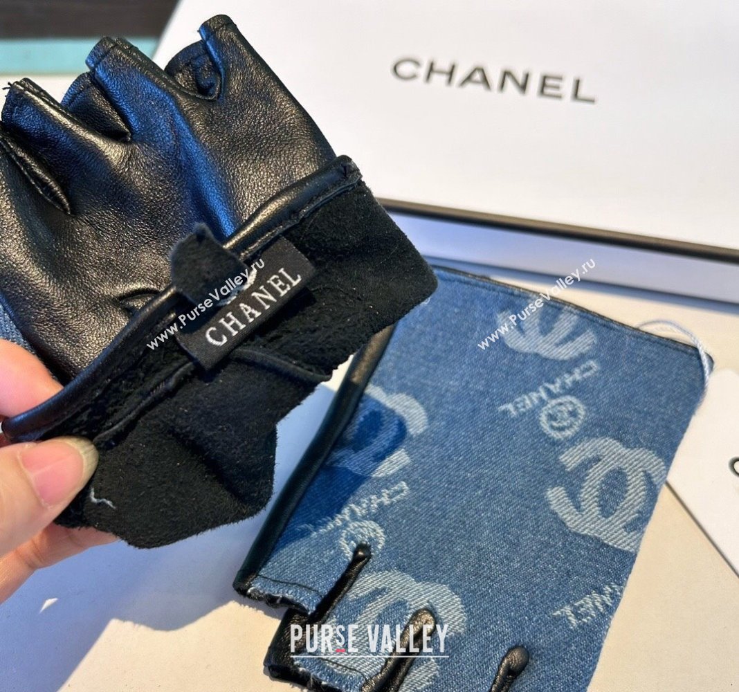 Chanel Denim and Leather Short Gloves Blue2 2024 1023 (A-241023129)