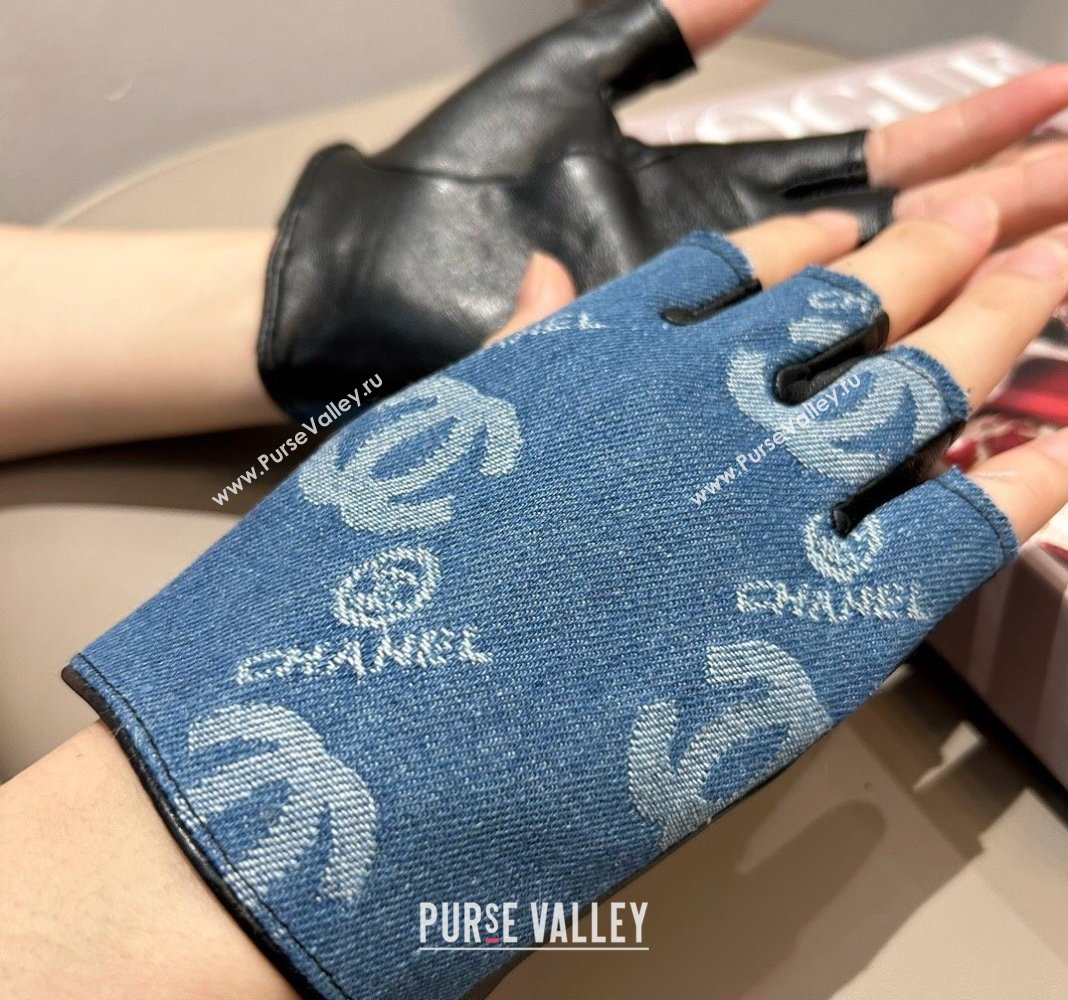 Chanel Denim and Leather Short Gloves Blue2 2024 1023 (A-241023129)