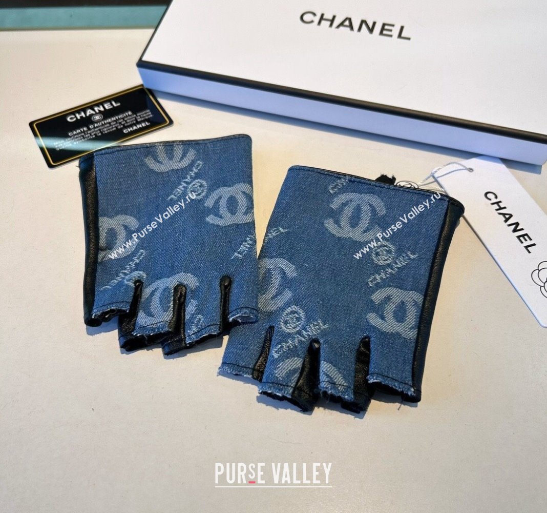 Chanel Denim and Leather Short Gloves Blue2 2024 1023 (A-241023129)