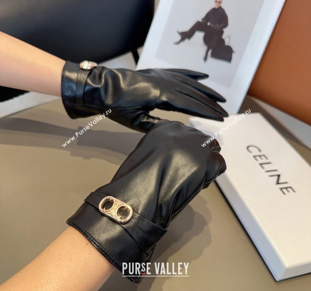 Celine Lambskin Gloves with Logo Black 2024 1022 (MAO-241023144)