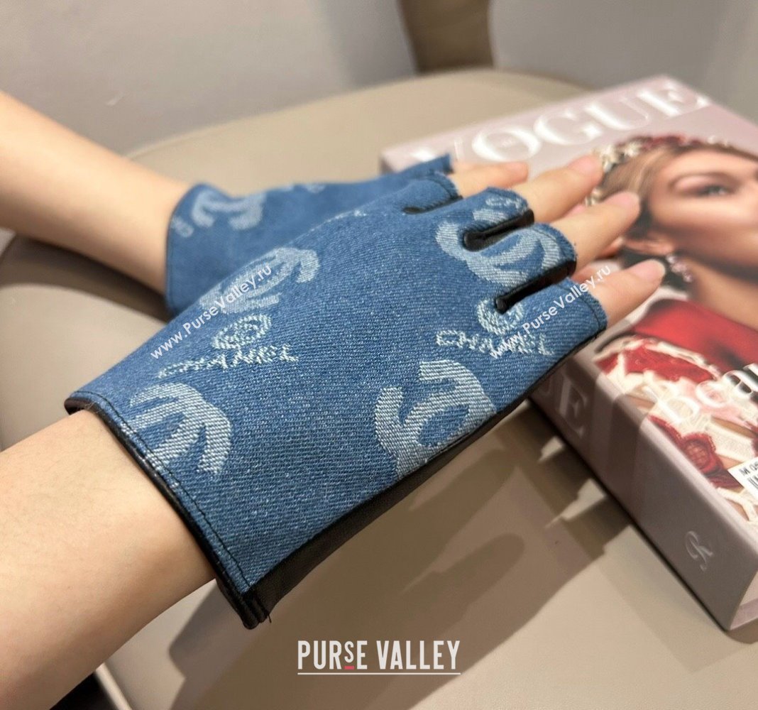 Chanel Denim and Leather Short Gloves Blue2 2024 1023 (A-241023129)