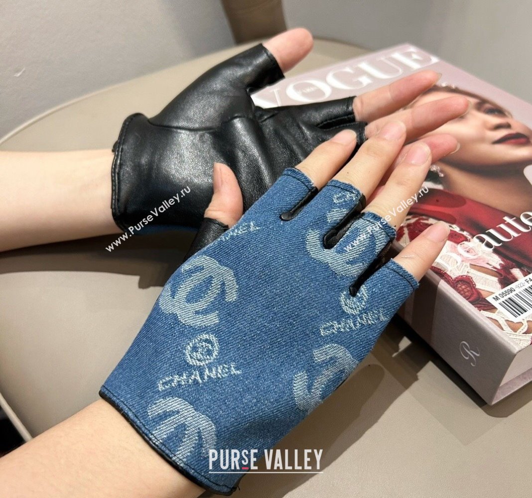 Chanel Denim and Leather Short Gloves Blue2 2024 1023 (A-241023129)