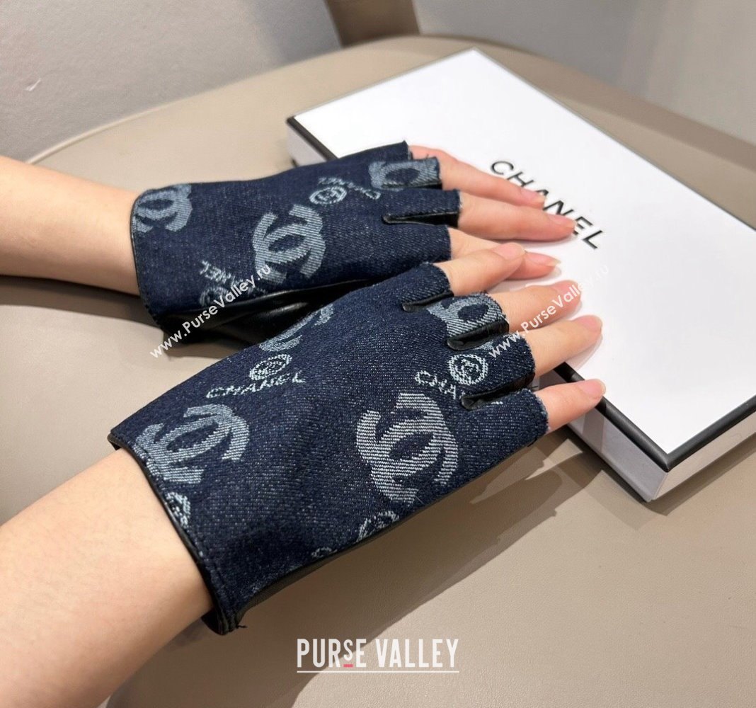 Chanel Denim and Leather Short Gloves Deep Blue 2024 1023 (A-241023130)