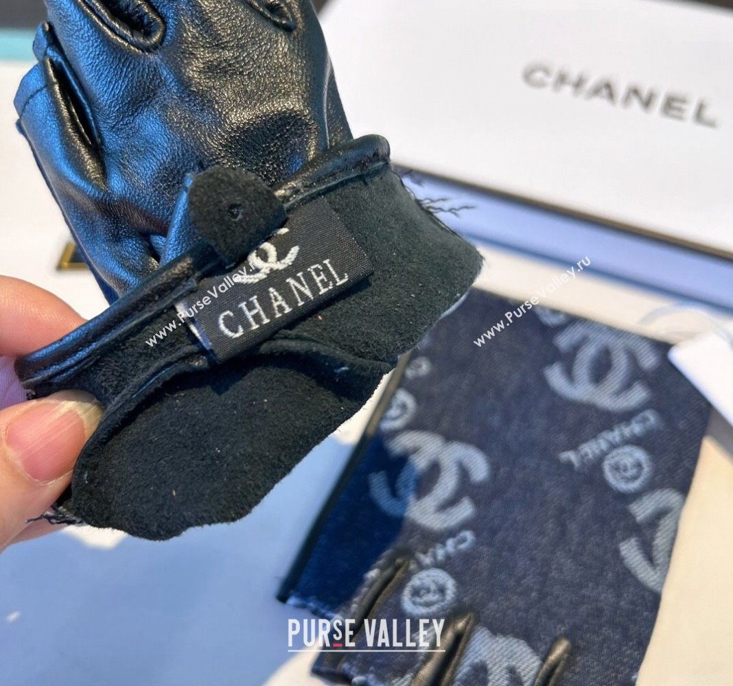 Chanel Denim and Leather Short Gloves Deep Blue 2024 1023 (A-241023130)