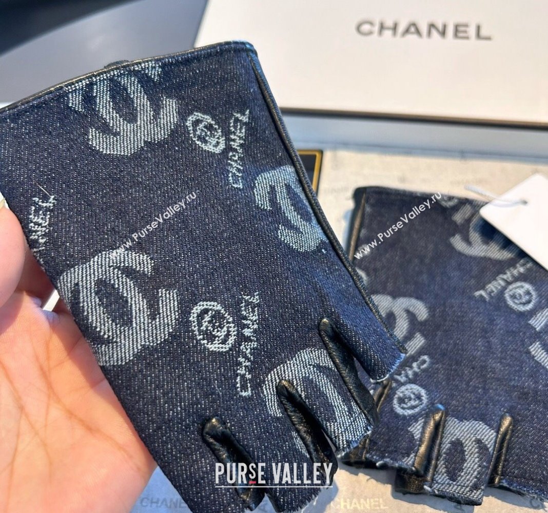 Chanel Denim and Leather Short Gloves Deep Blue 2024 1023 (A-241023130)