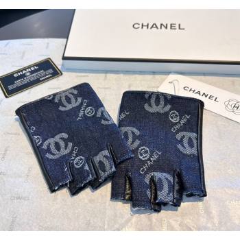 Chanel Denim and Leather Short Gloves Deep Blue 2024 1023 (A-241023130)