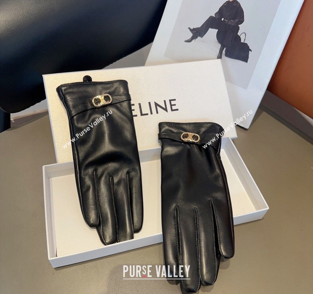 Celine Lambskin Gloves with Logo Black 2024 1022 (MAO-241023144)