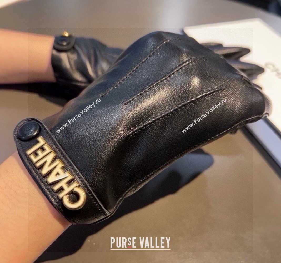 Chanel Lambskin and Cashmere Gloves with Logo Strap Black 2024 1022 (A-241023142)