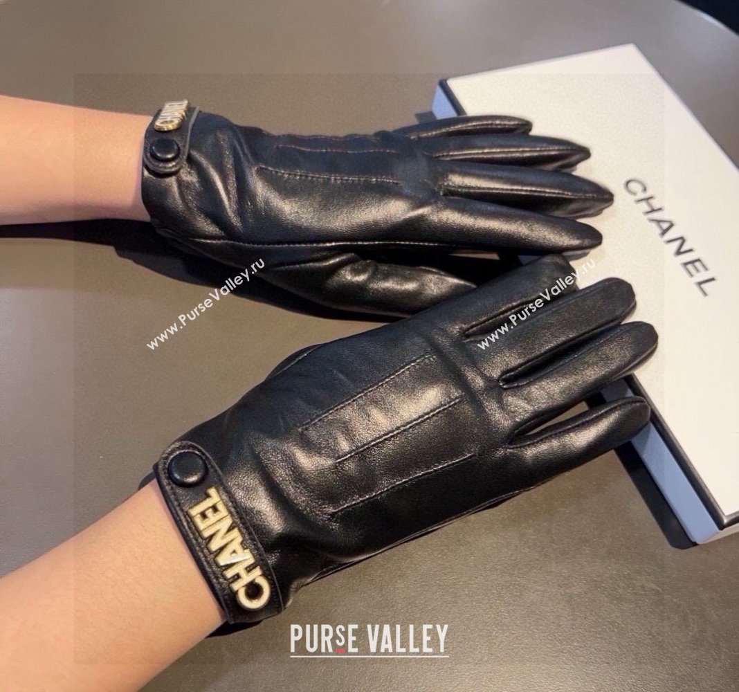 Chanel Lambskin and Cashmere Gloves with Logo Strap Black 2024 1022 (A-241023142)