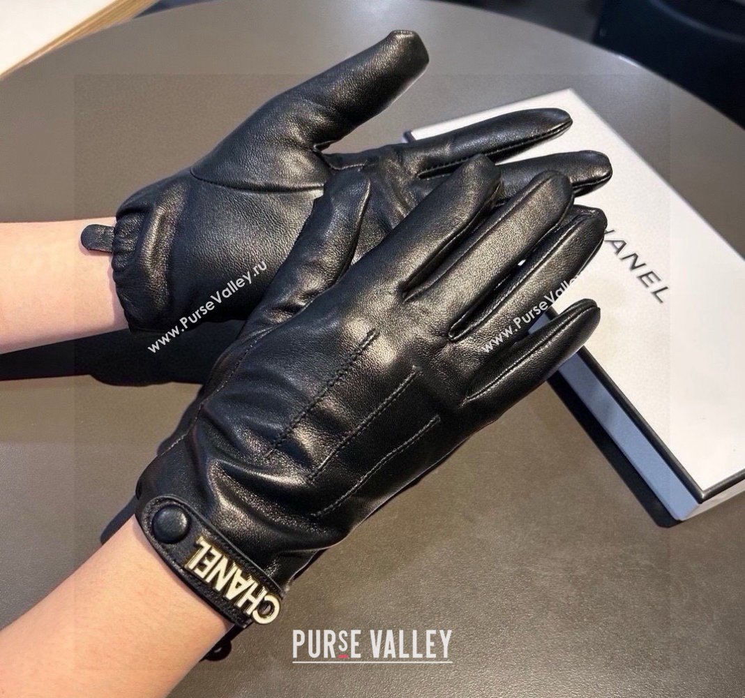 Chanel Lambskin and Cashmere Gloves with Logo Strap Black 2024 1022 (A-241023142)