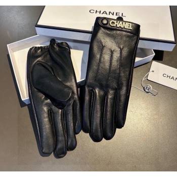 Chanel Lambskin and Cashmere Gloves with Logo Strap Black 2024 1022 (A-241023142)