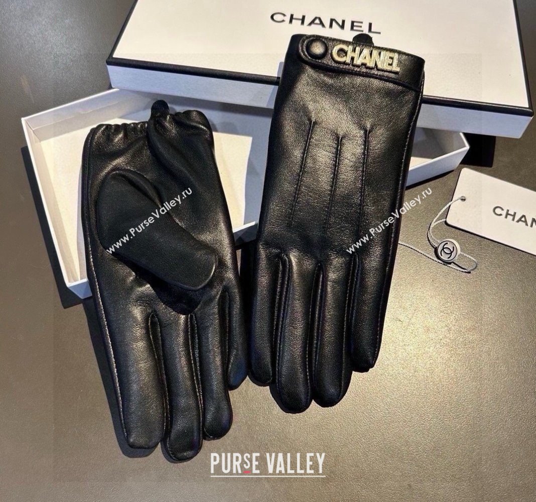 Chanel Lambskin and Cashmere Gloves with Logo Strap Black 2024 1022 (A-241023142)