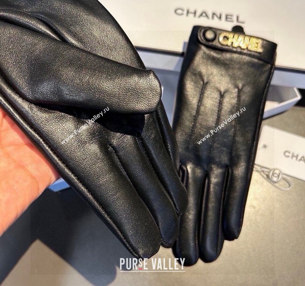 Chanel Lambskin and Cashmere Gloves with Logo Strap Black 2024 1022 (A-241023142)