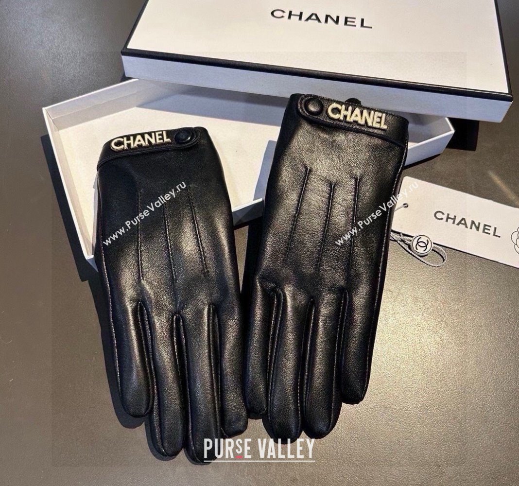 Chanel Lambskin and Cashmere Gloves with Logo Strap Black 2024 1022 (A-241023142)