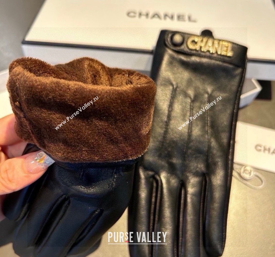 Chanel Lambskin and Cashmere Gloves with Logo Strap Black 2024 1022 (A-241023142)