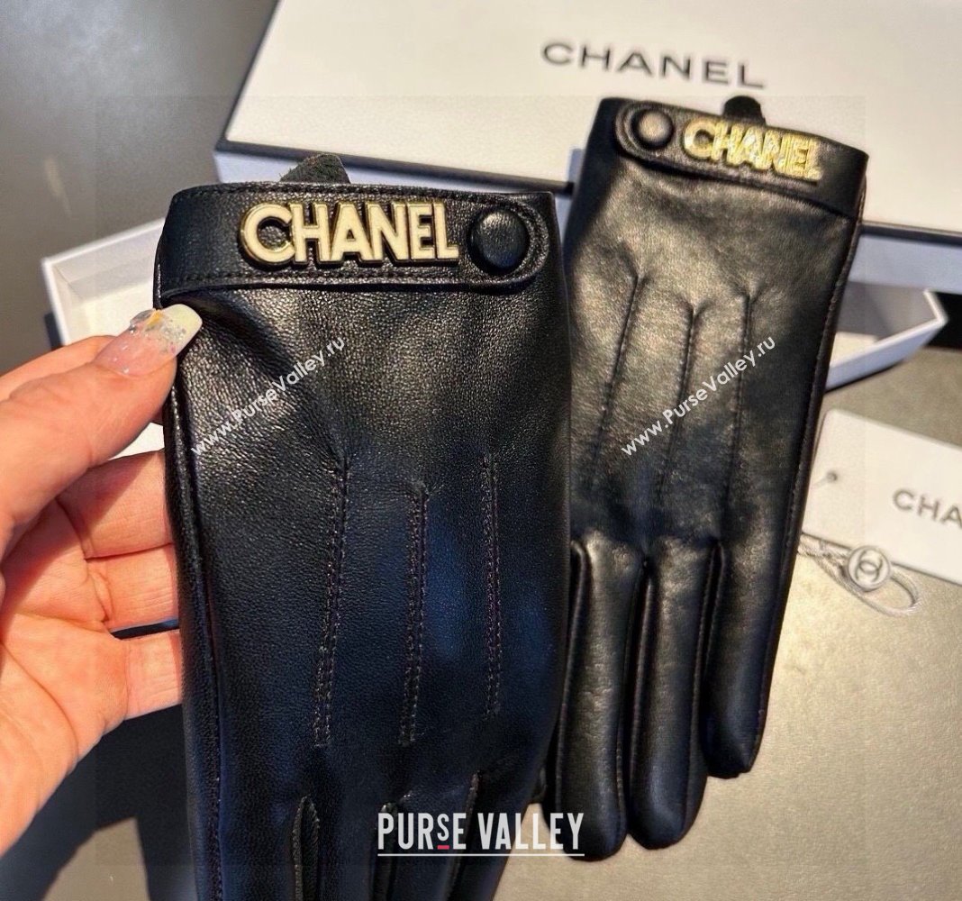 Chanel Lambskin and Cashmere Gloves with Logo Strap Black 2024 1022 (A-241023142)