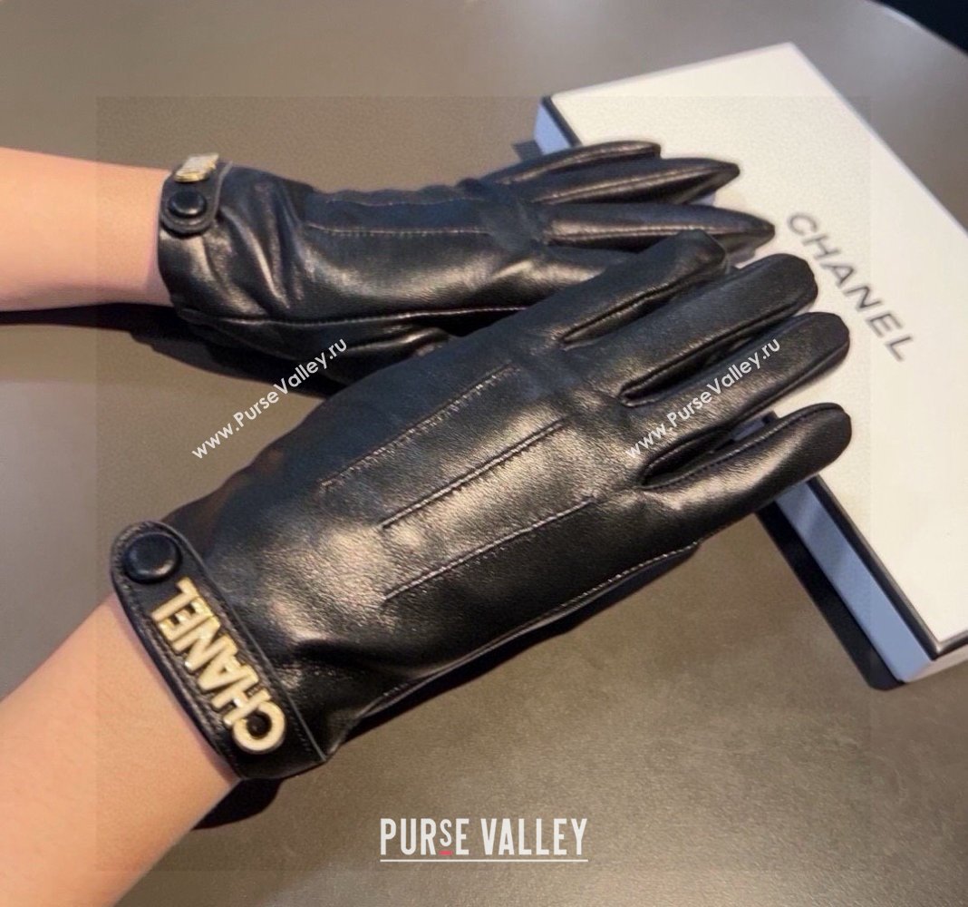 Chanel Lambskin and Cashmere Gloves with Logo Strap Black 2024 1022 (A-241023142)