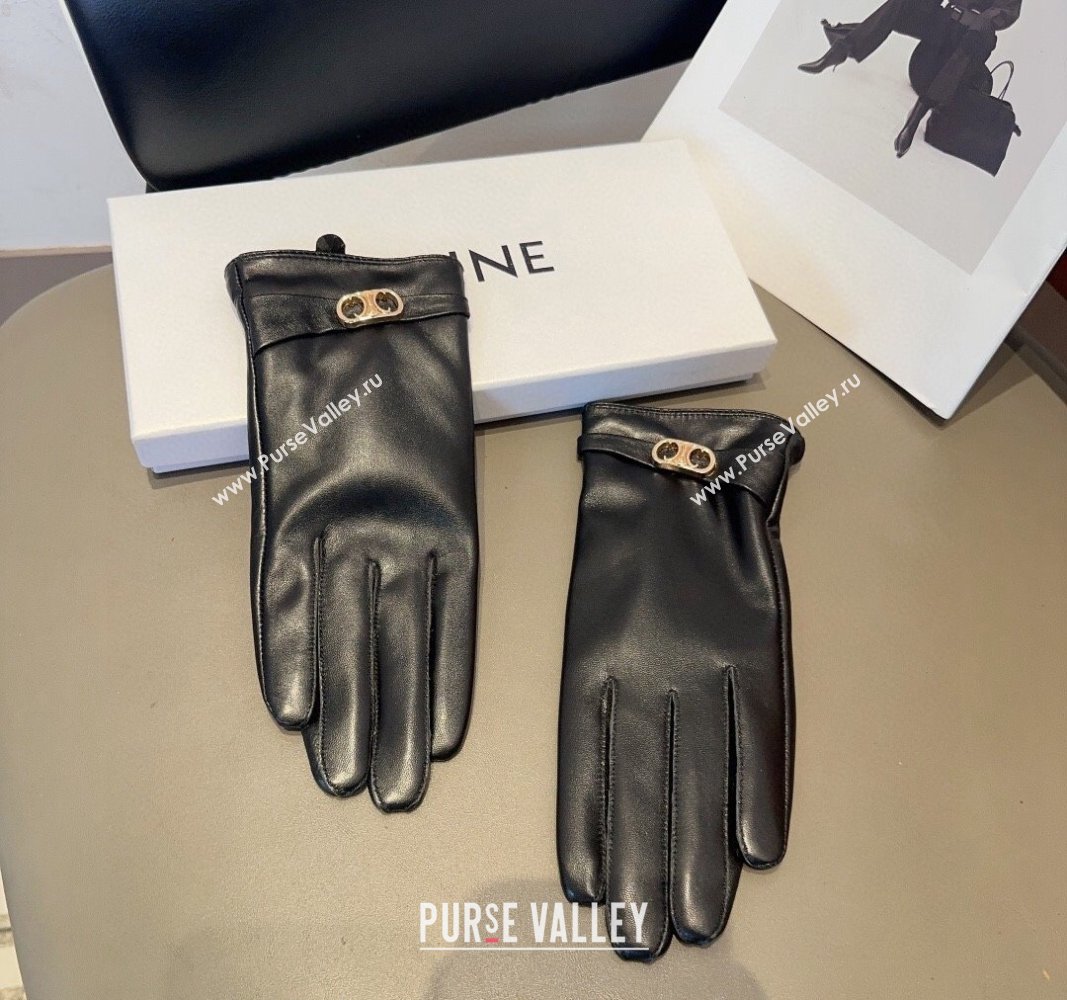 Celine Lambskin Gloves with Logo Black 2024 1022 (MAO-241023144)