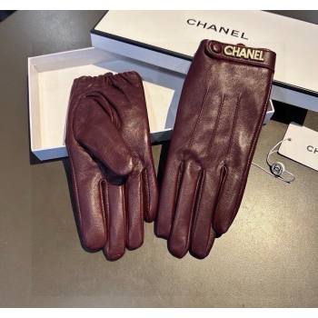 Chanel Lambskin and Cashmere Gloves with Logo Strap Burgundy 2024 1022 (A-241023143)