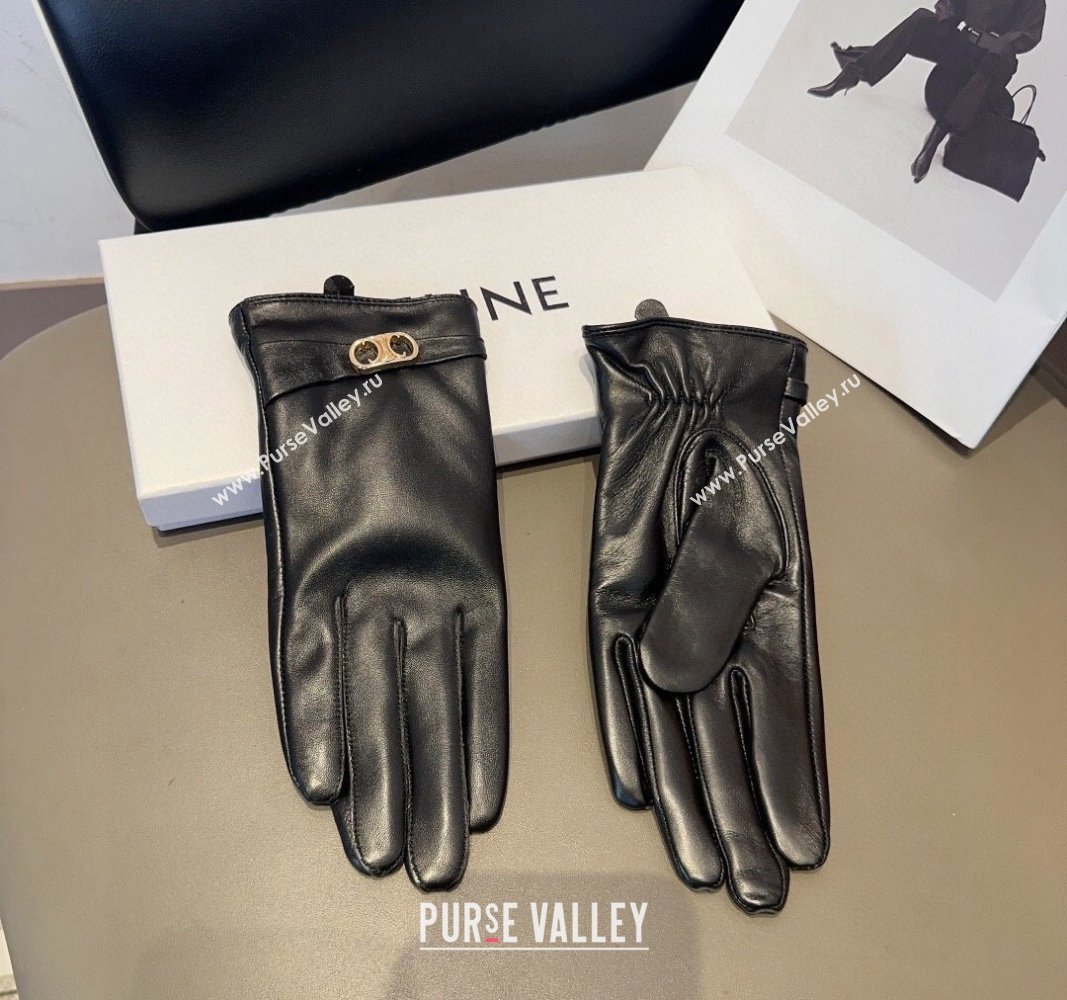 Celine Lambskin Gloves with Logo Black 2024 1022 (MAO-241023144)