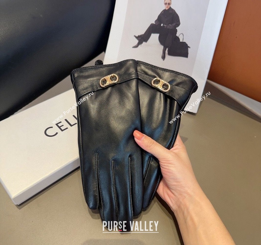 Celine Lambskin Gloves with Logo Black 2024 1022 (MAO-241023144)