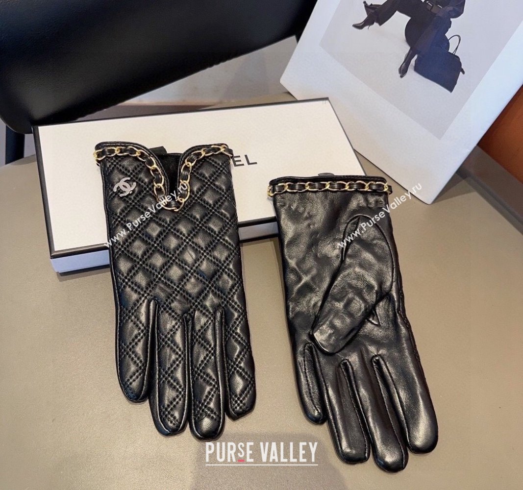 Chanel Quilted Lambskin Gloves with Chain 2024 1022 (MAO-241023145)