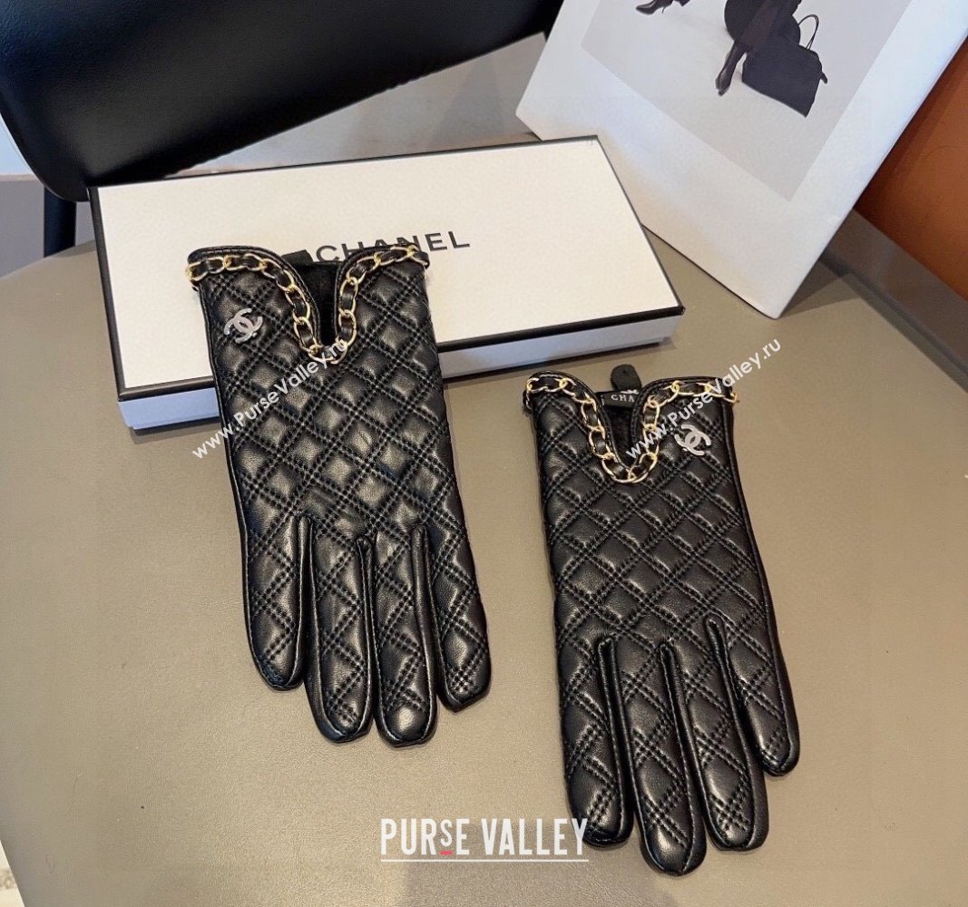 Chanel Quilted Lambskin Gloves with Chain 2024 1022 (MAO-241023145)