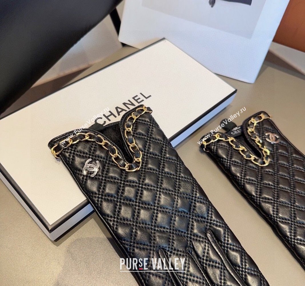 Chanel Quilted Lambskin Gloves with Chain 2024 1022 (MAO-241023145)