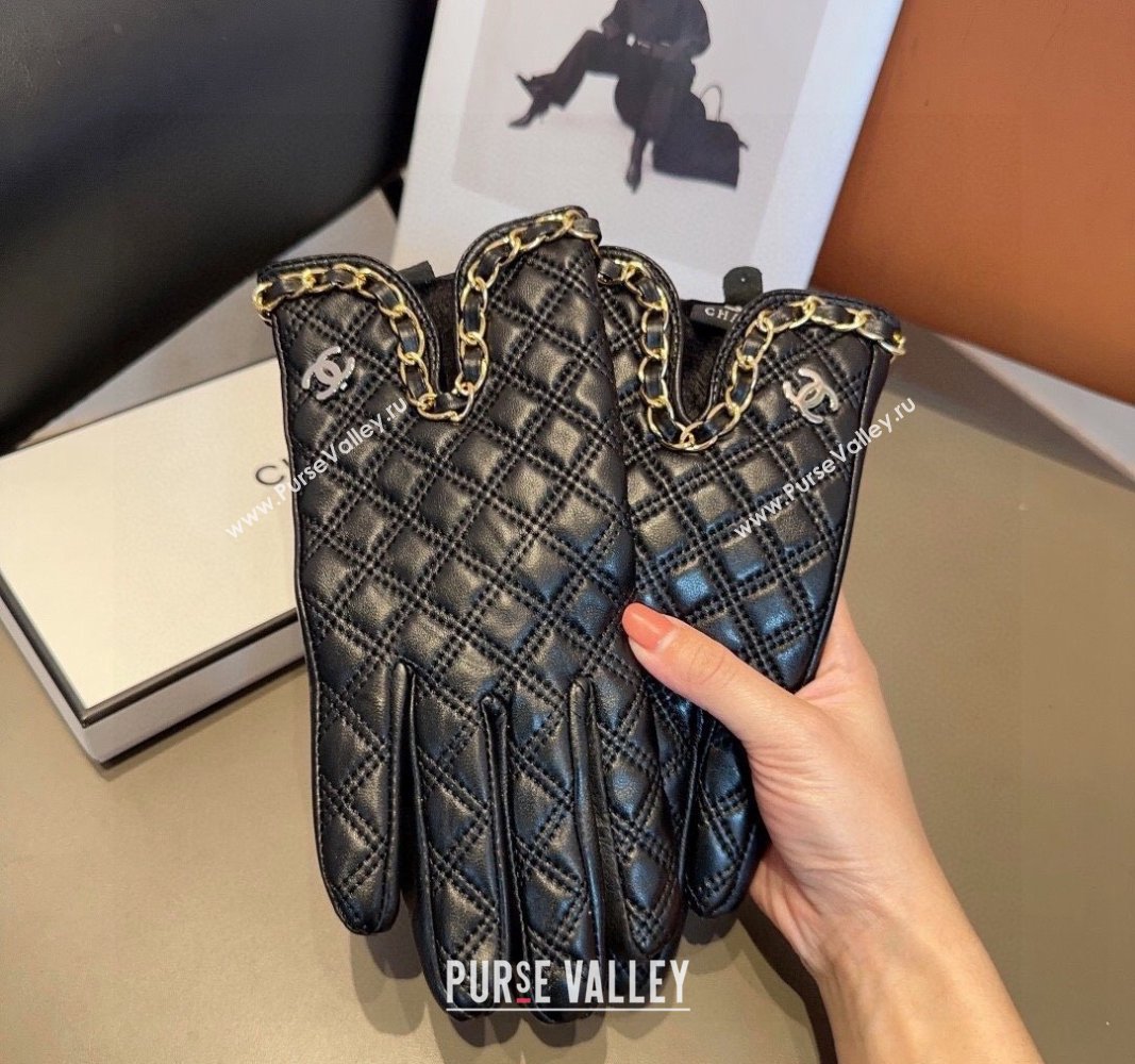 Chanel Quilted Lambskin Gloves with Chain 2024 1022 (MAO-241023145)