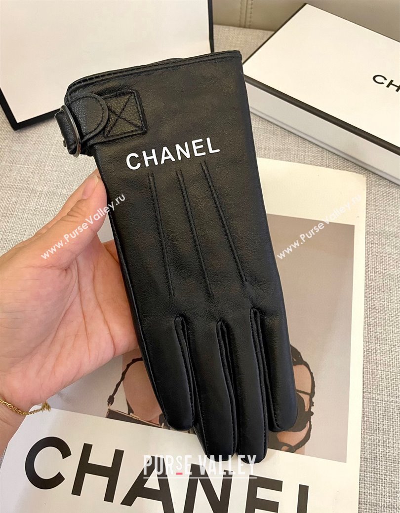 Chanel Black Lambskin Gloves with White CHANEL 2024 1129 (A-241129059)