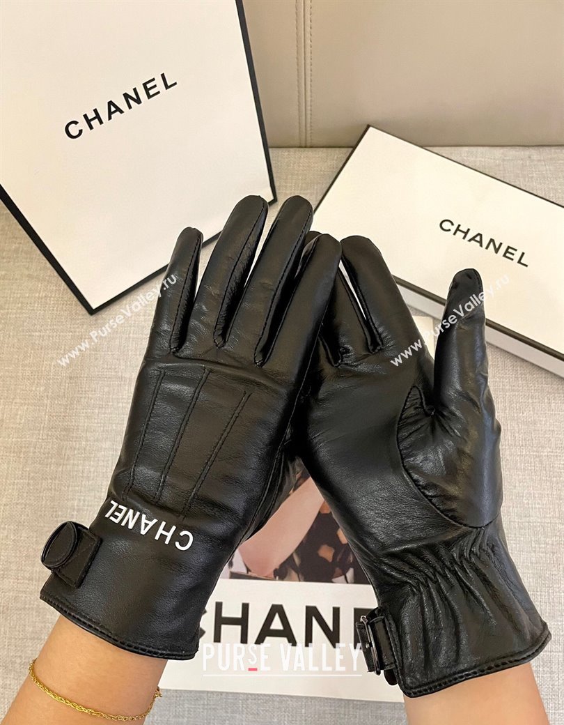 Chanel Black Lambskin Gloves with White CHANEL 2024 1129 (A-241129059)