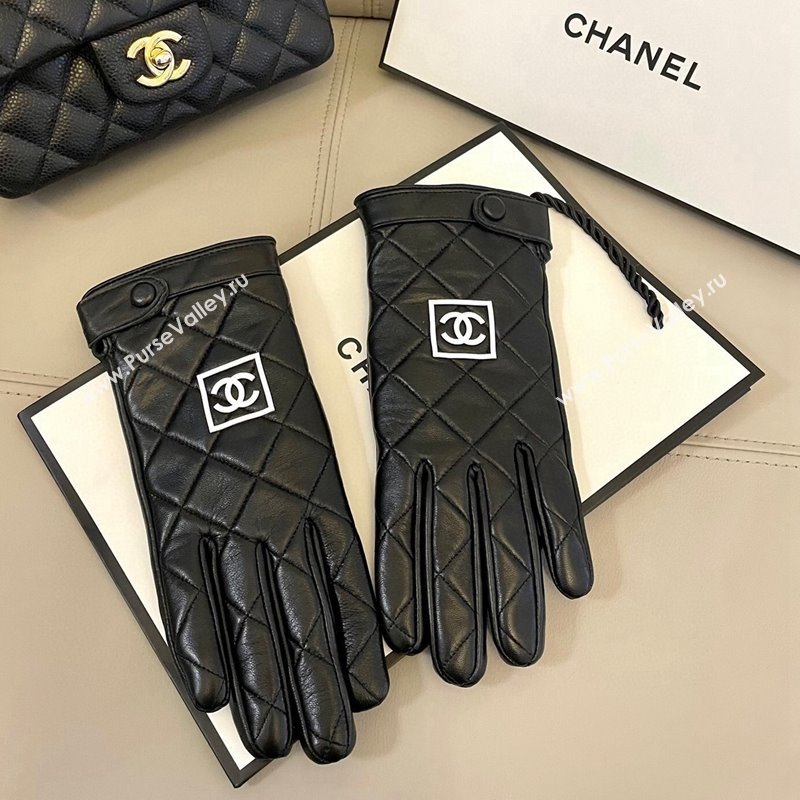 Chanel Black Lambskin Gloves with White CC 2024 1129 (A-241129060)