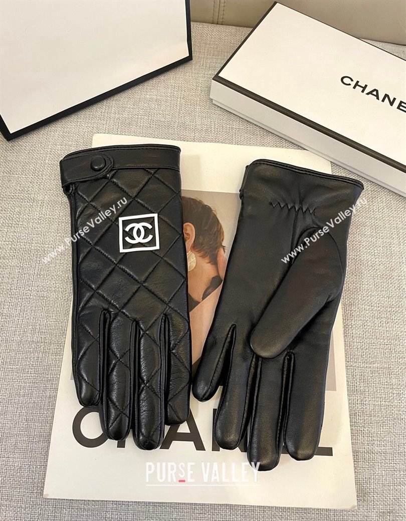 Chanel Black Lambskin Gloves with White CC 2024 1129 (A-241129060)