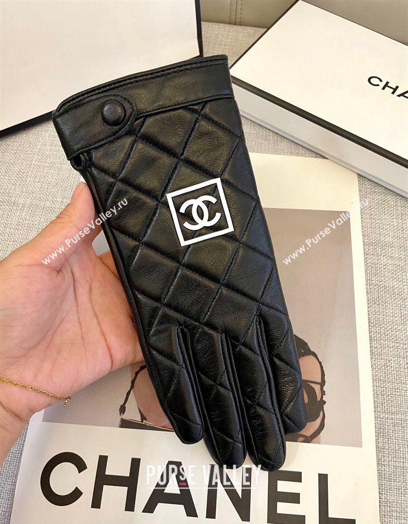 Chanel Black Lambskin Gloves with White CC 2024 1129 (A-241129060)