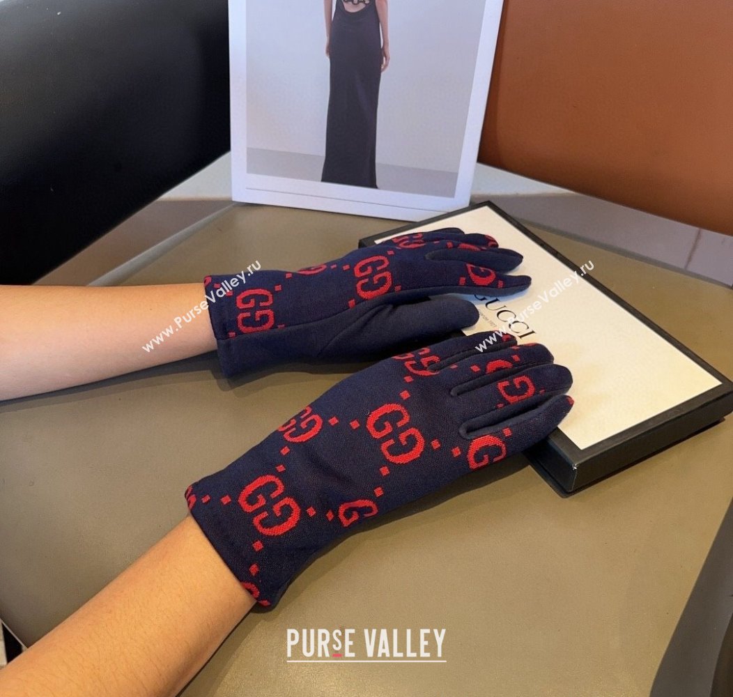 Gucci Maxi CC Gloves Navy Blue 2024 1129 (A-241129063)