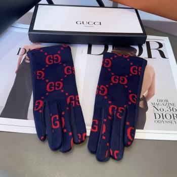 Gucci Maxi CC Gloves Navy Blue 2024 1129 (A-241129063)