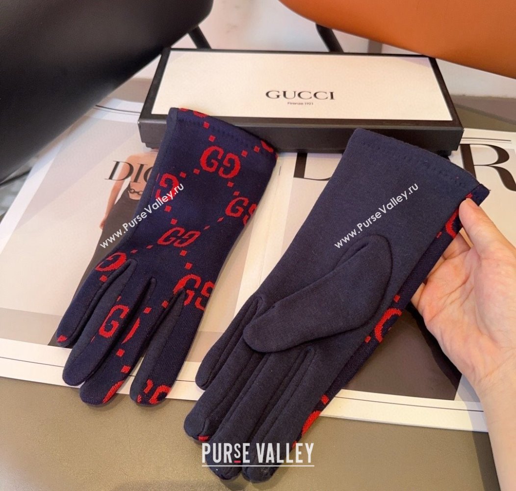 Gucci Maxi CC Gloves Navy Blue 2024 1129 (A-241129063)