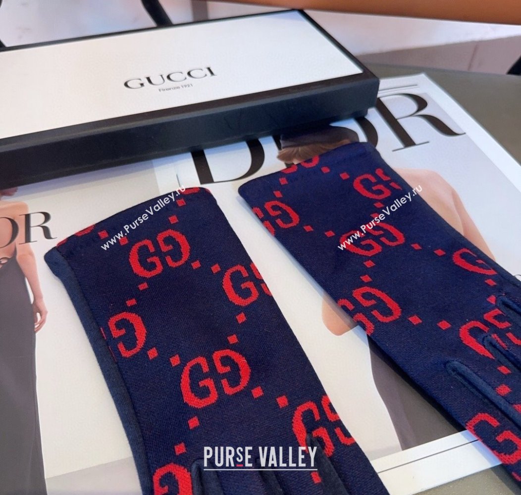 Gucci Maxi CC Gloves Navy Blue 2024 1129 (A-241129063)