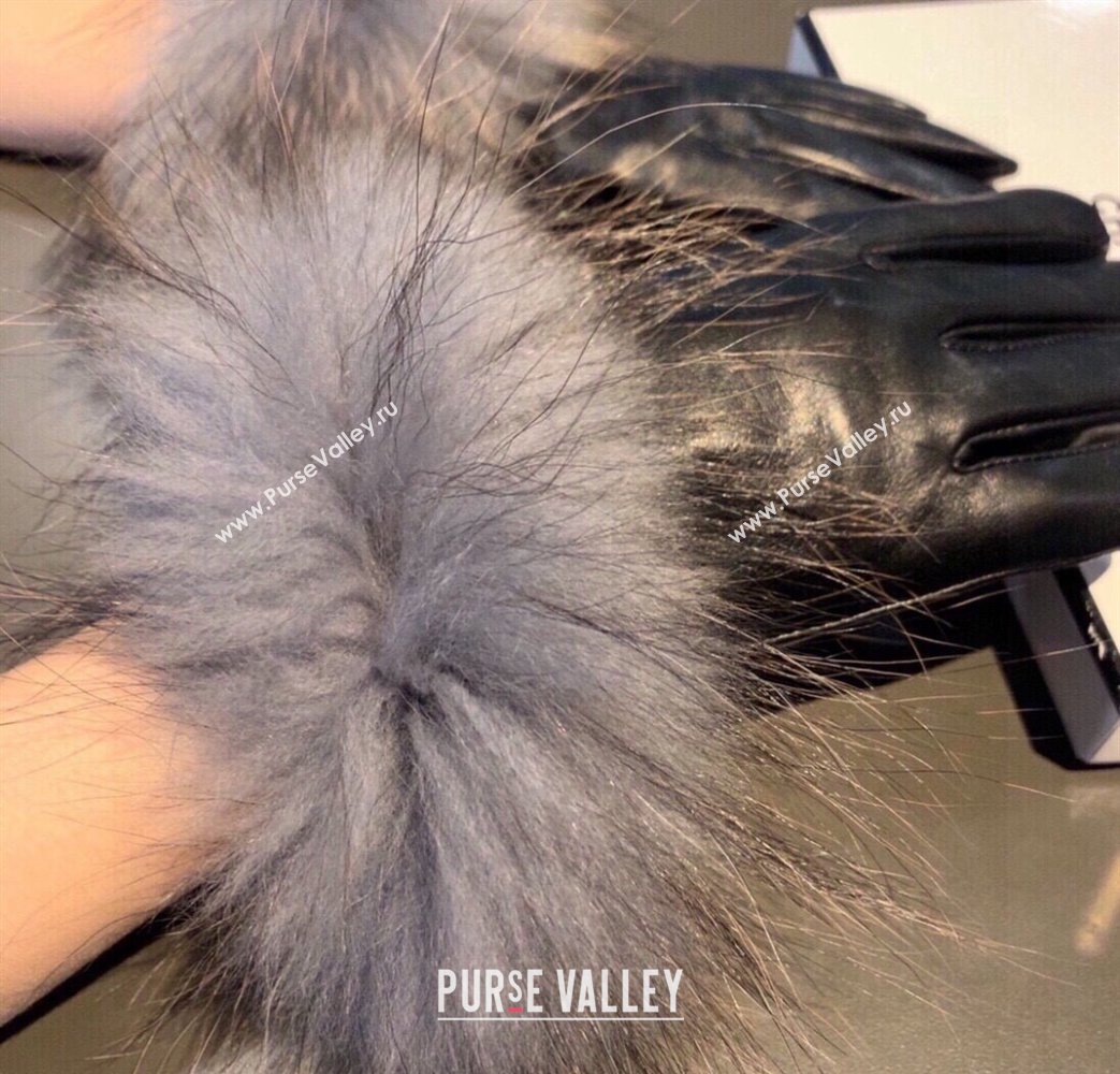 Chanel Rabbit Fur and Lambskin Gloves with Fox Fur Charm Grey 2024 1129 (XMN-241129047)