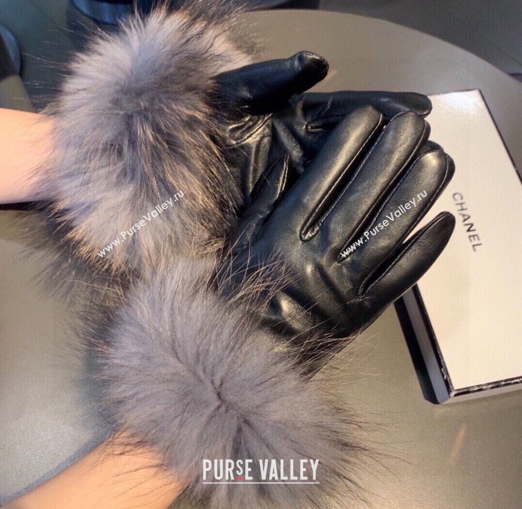 Chanel Rabbit Fur and Lambskin Gloves with Fox Fur Charm Grey 2024 1129 (XMN-241129047)