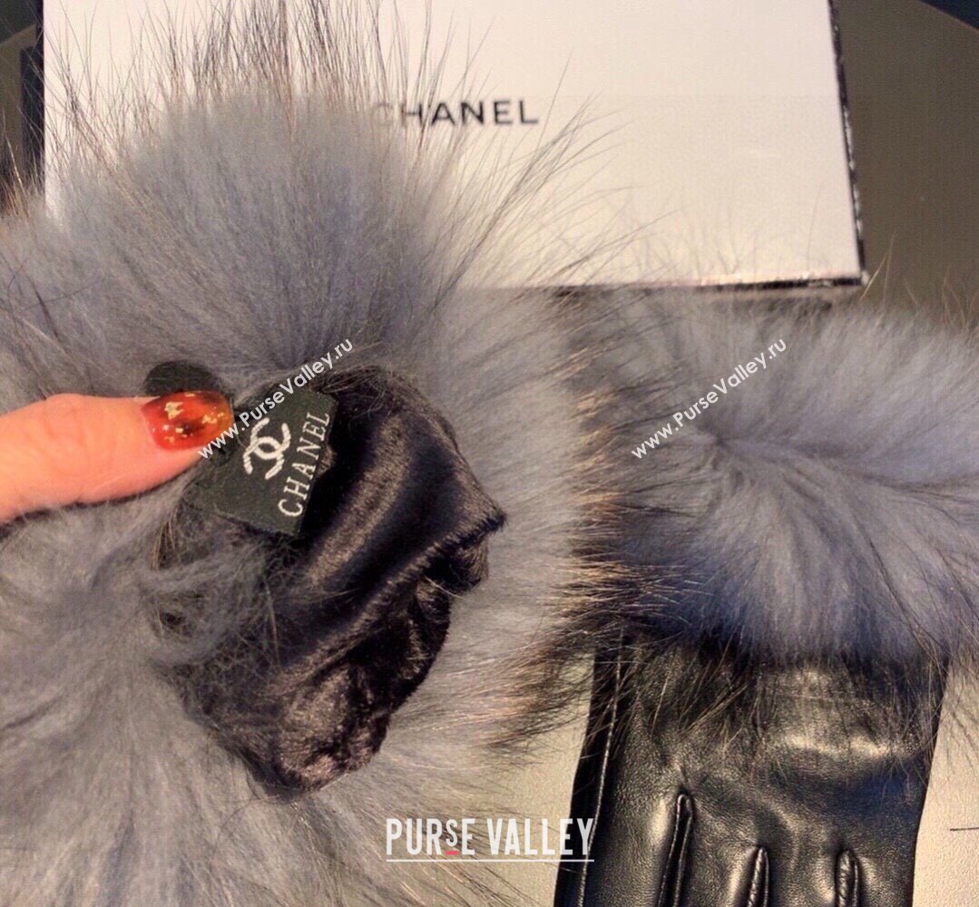 Chanel Rabbit Fur and Lambskin Gloves with Fox Fur Charm Grey 2024 1129 (XMN-241129047)