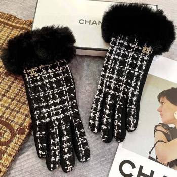 Chanel Tweed Gloves Black 2024 1129 (A-241129068)