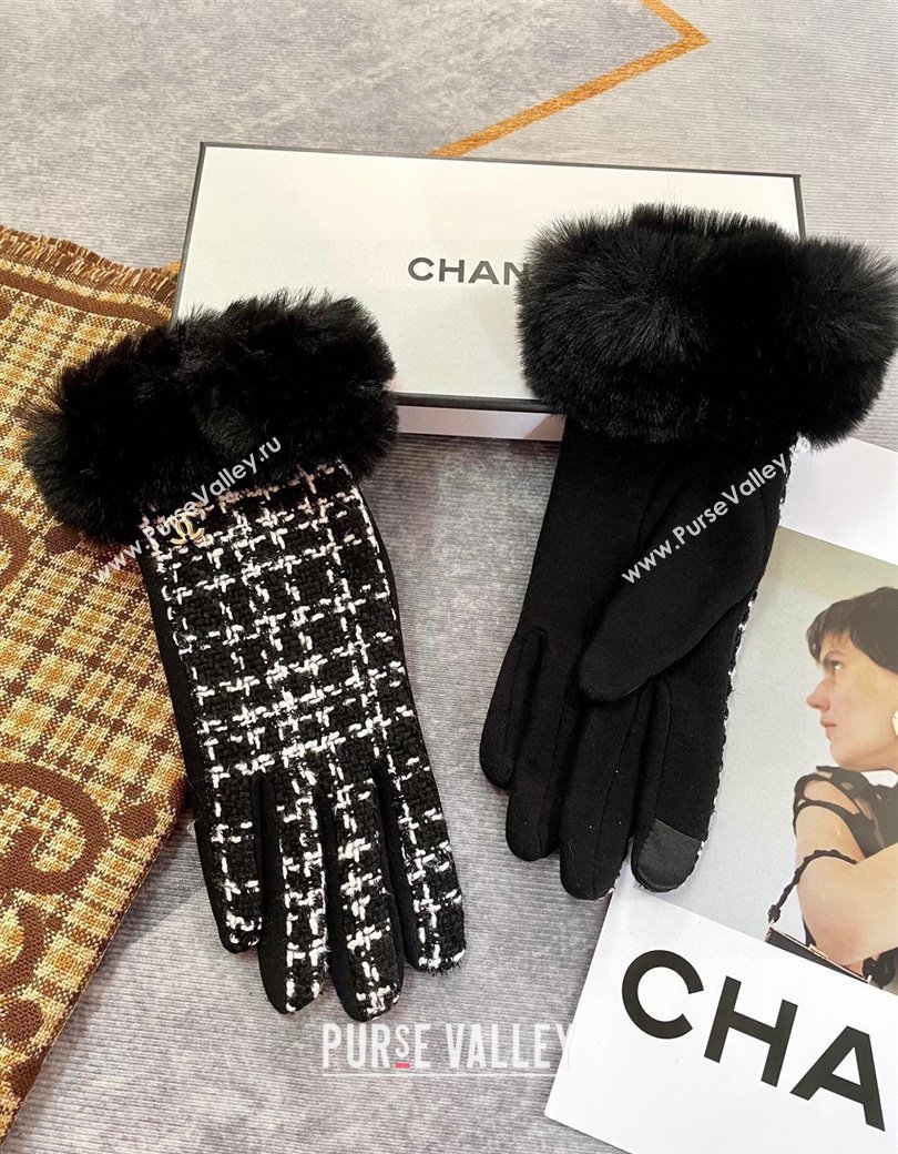 Chanel Tweed Gloves Black 2024 1129 (A-241129068)