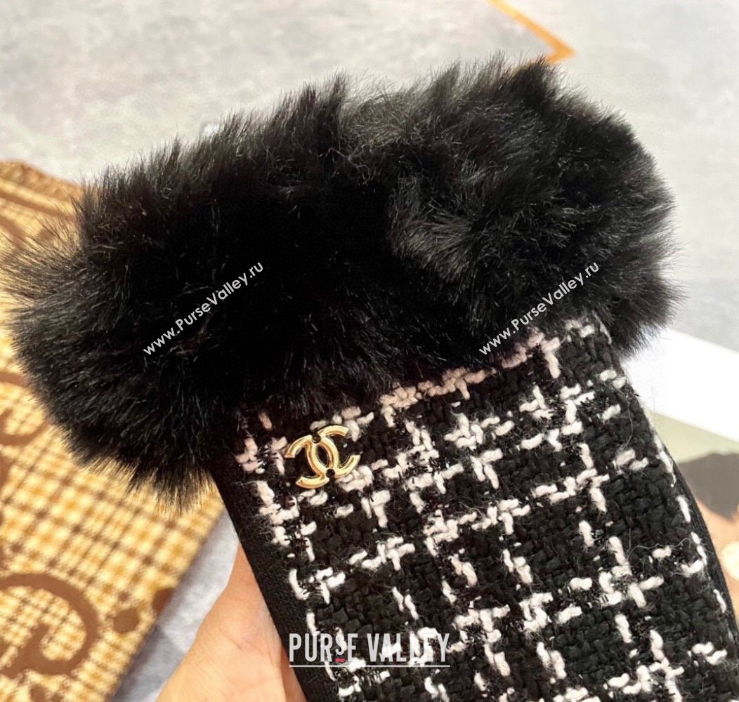 Chanel Tweed Gloves Black 2024 1129 (A-241129068)