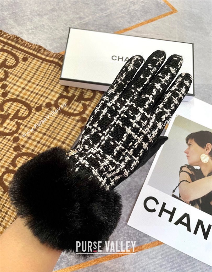 Chanel Tweed Gloves Black 2024 1129 (A-241129068)